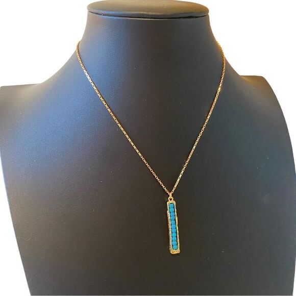 Gold Toned Faux Turquoise Bar Pendant. So Pretty! - Picture 2 of 5